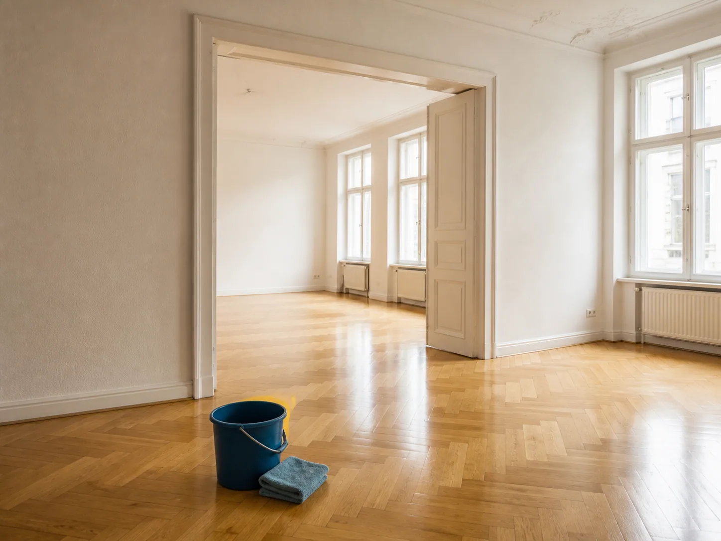 Leere Wohnung mit Parkett nach dem Auszug
